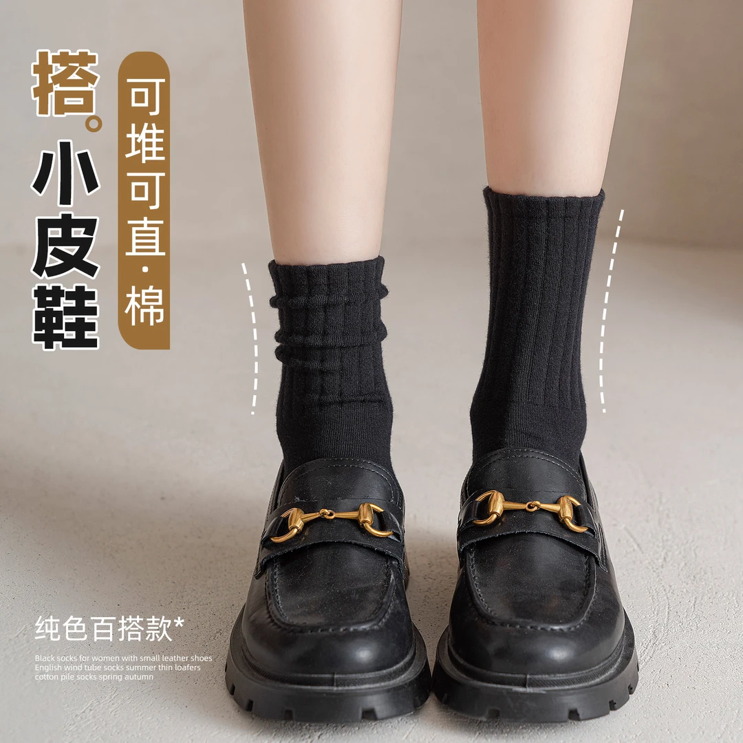 配小皮鞋的堆堆袜女款爆款2025新款秋季纯棉花边中筒袜防滑无骨袜