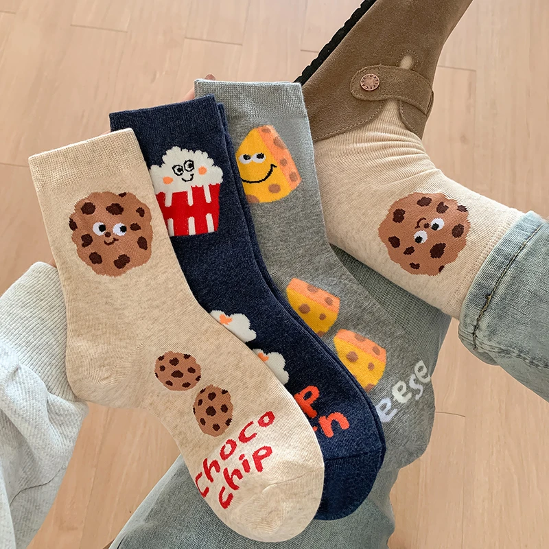 曲奇袜子女款爆款2025新款秋冬纯棉透气防臭中筒袜可爱卡通ins潮