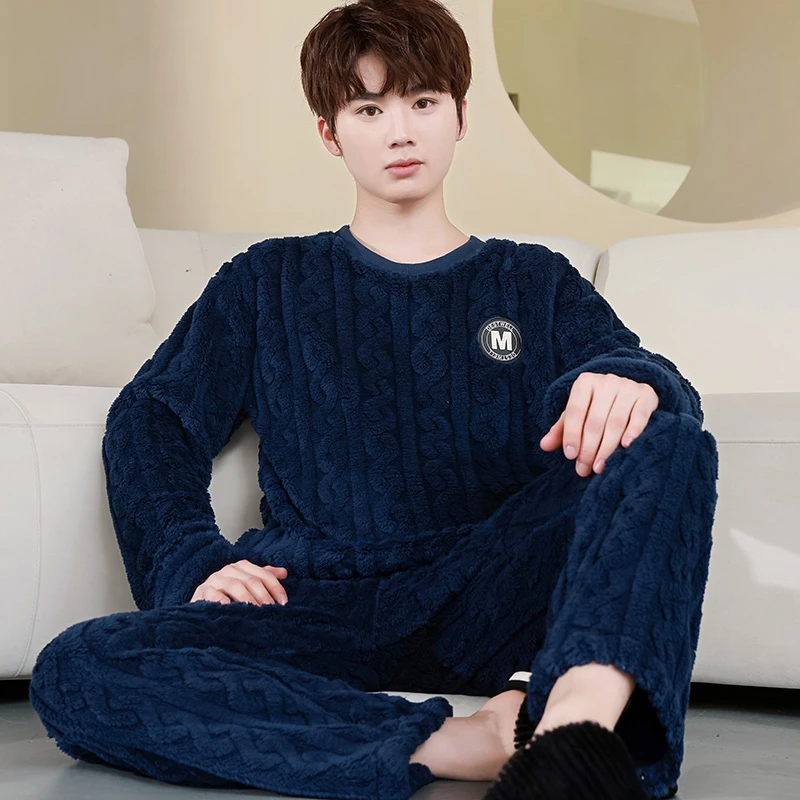 加厚男士睡衣珊瑚绒秋冬季大码冬天加绒长袖法兰绒家居服保暖套装