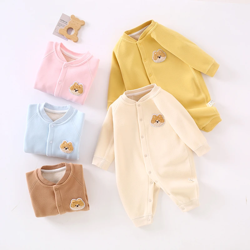 婴儿保暖连体衣秋冬款羊毛蚕丝新生儿衣服冬季加绒内衣宝宝秋冬装