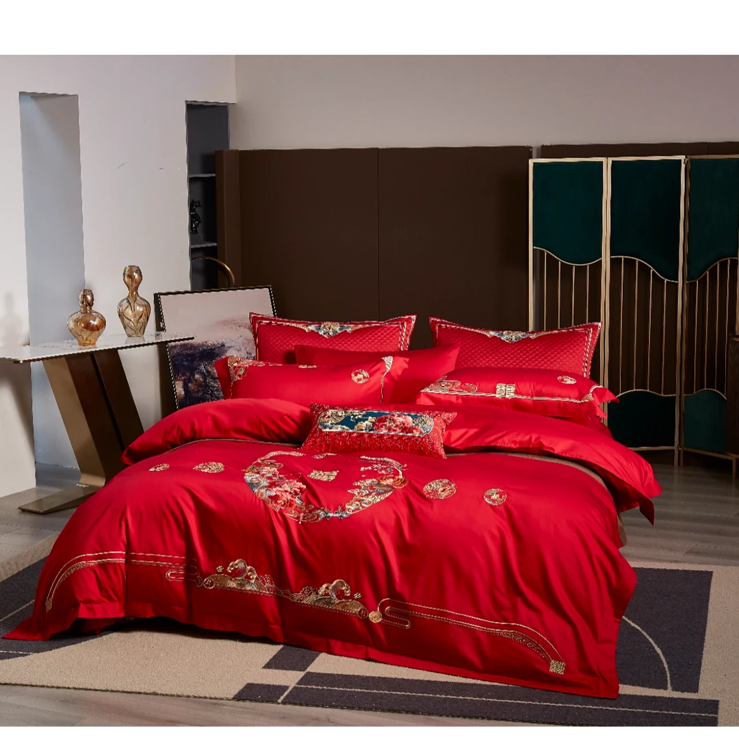 【幸福约定】高端婚庆100S纯棉贡缎 精密刺绣 四件套 新婚时尚中式