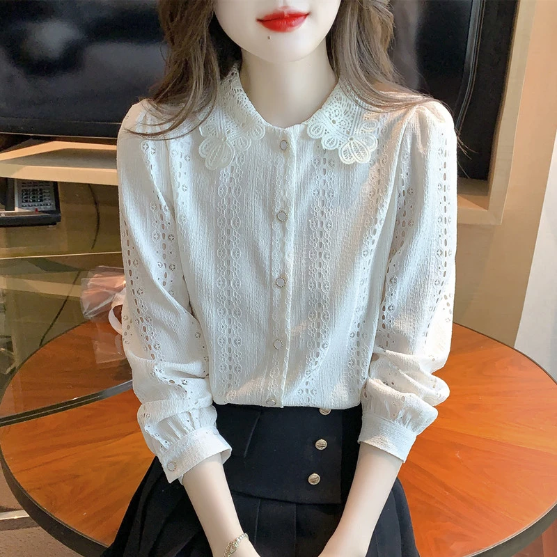 蕾丝衬衫女长袖秋冬季2024年新款女装时尚减龄设计感小众上衣洋气