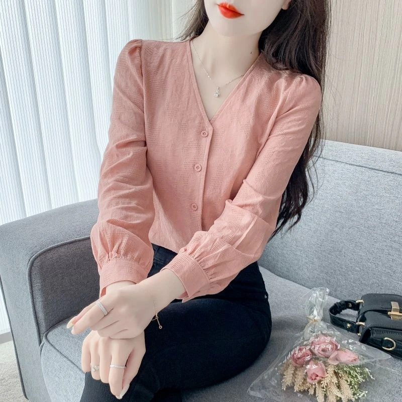 春秋季2025新款女装提花女士衬衣纯棉衬衫女洋气全棉减龄v领上衣