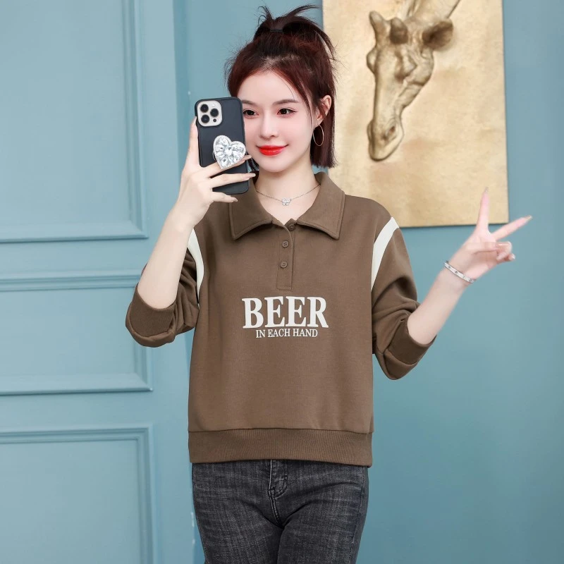 小个子短款加绒加厚卫衣女秋冬季2023新款POLO领洋气减龄休闲上衣