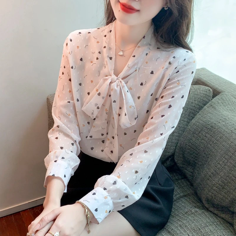 碎花雪纺衫女长袖系带小衫春秋季2025年新款女士薄款时尚减龄上衣