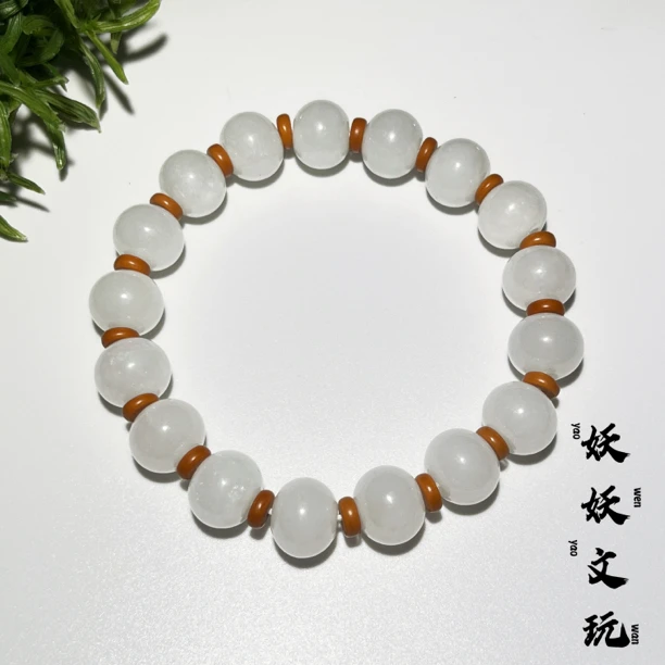 【s86】和田玉白玉苹果珠手串算盘珠尺寸13mm左右