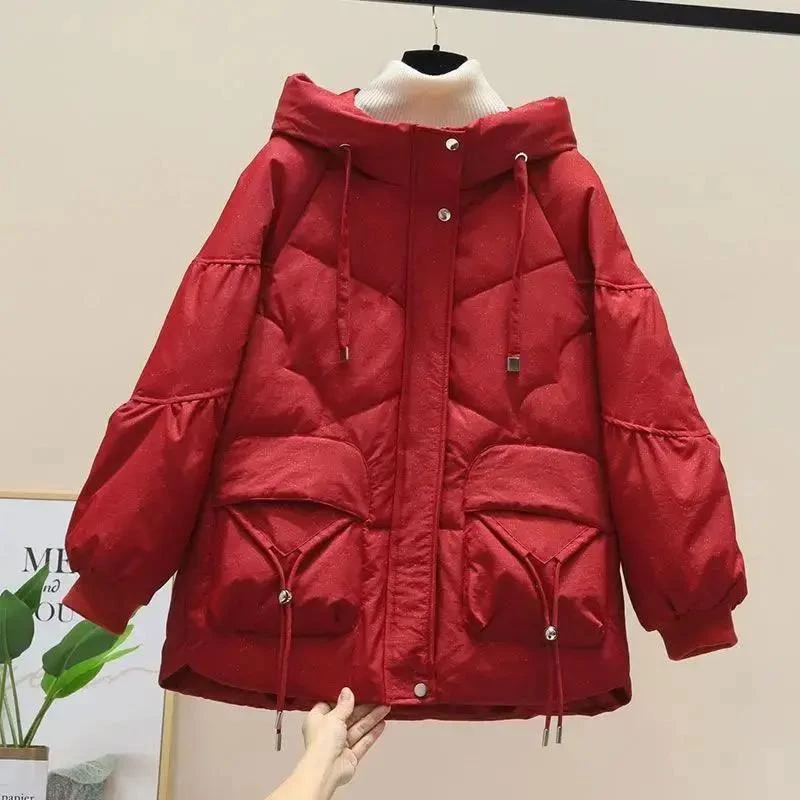 冬季200斤红色亮晶晶羽绒羽绒服女2023新款韩版宽松冬季加厚保同
