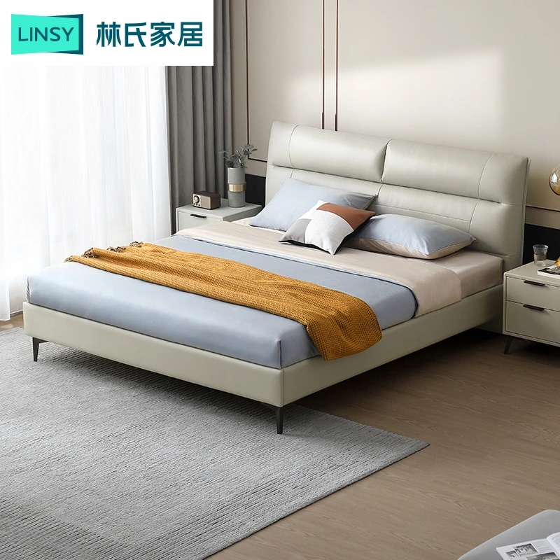 【凑单】林氏家居真皮主卧室头层牛皮1.5 1.8米x2米大床皮艺床PC019