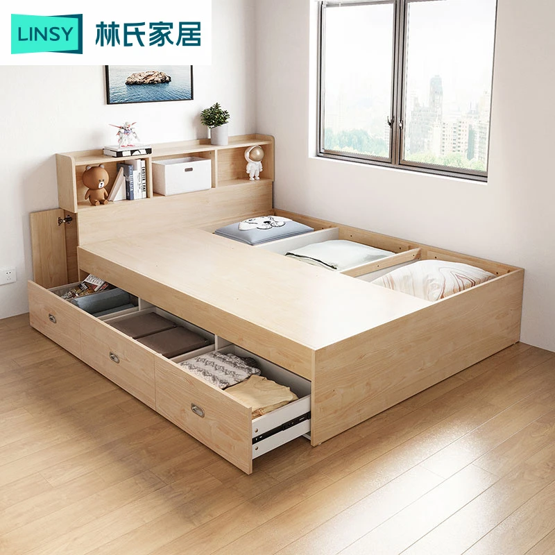 【林氏家居】现代高箱储物床榻榻米床地台床无床头飘窗床J1A