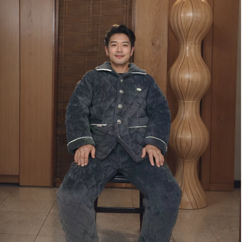 【极寒系列】男士冬季睡衣三层夹棉加厚保暖加绒家居服套装