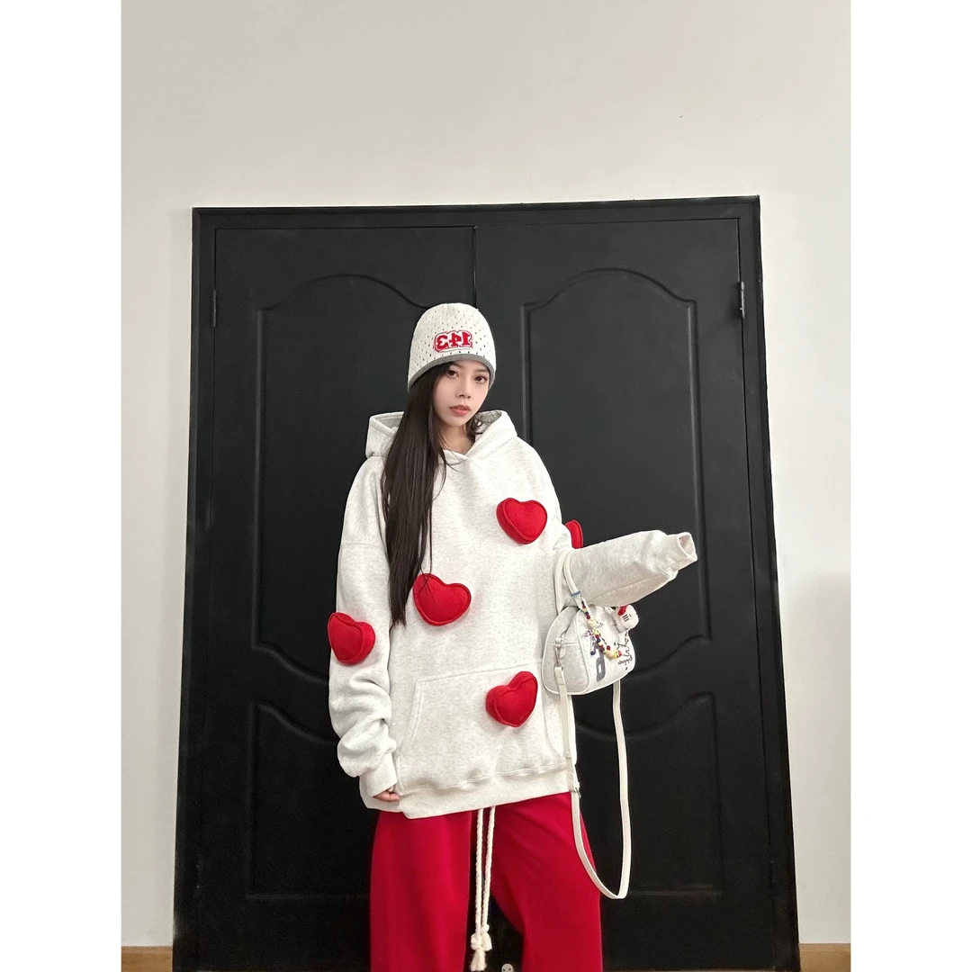 【爱心玩偶】480克重磅加绒加厚立体塞棉套头连帽卫衣宽松情侣男女