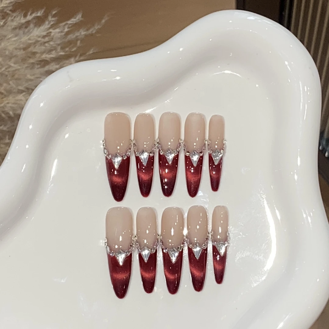 【本命挚爱】车厘子新年红色渐变法式猫眼显白手工穿戴甲贴片美甲