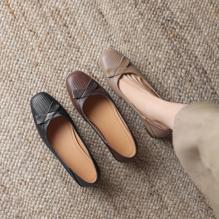 3cm羊皮粗跟单鞋女春秋新款软底软面2024法式复古中跟四季鞋女鞋