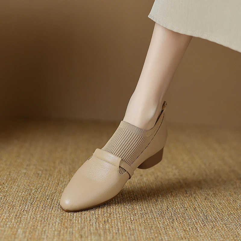 3cm 法式粗跟深口小皮鞋2024年春秋季新款尖头粗跟休闲百搭女单鞋