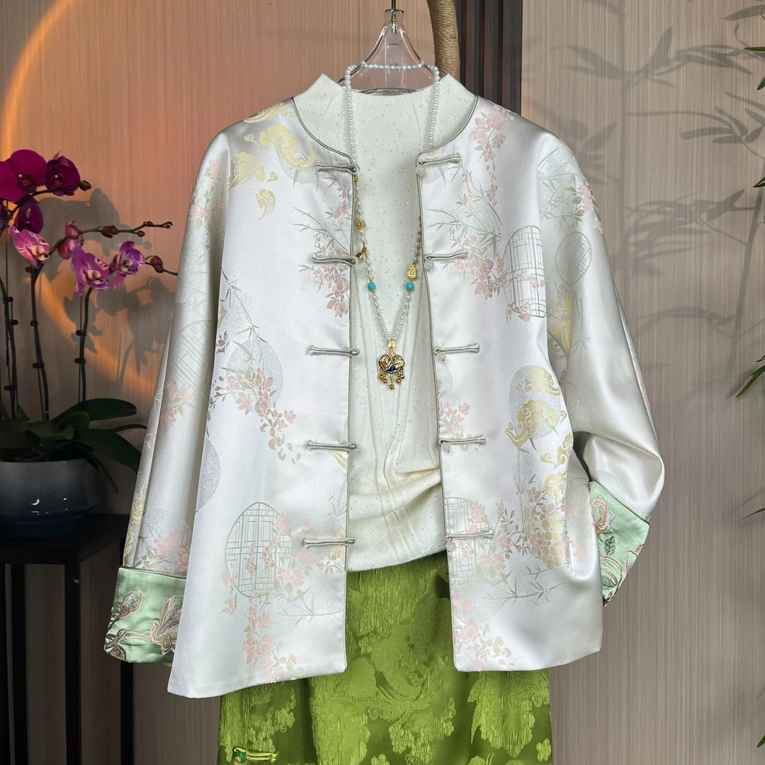 【清晖】新中式提花外套女士刺绣长袖复古气质高级盘扣上衣女设计感