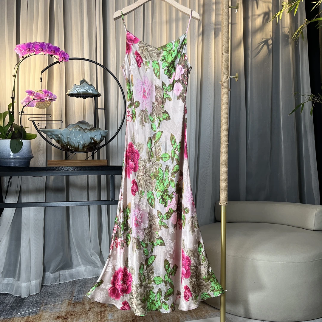【锦绣】牡丹新中式吊带连衣裙气质夏季印花