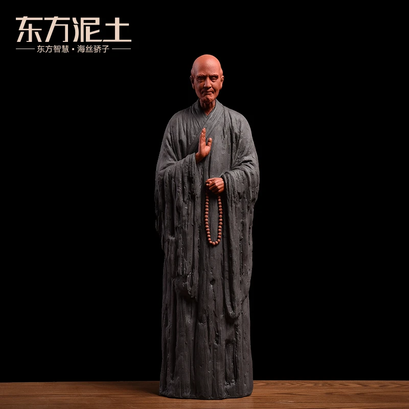 东方泥土 德化陶瓷大师张明贵作品 紫砂人物雕塑品/弘一法师立像