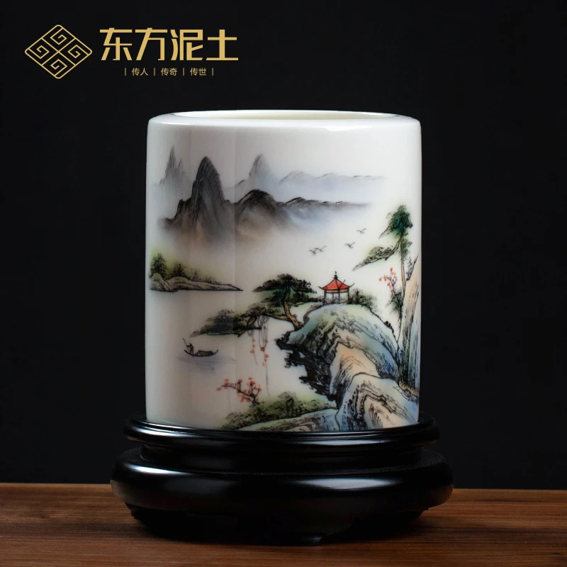 手绘陶瓷笔筒实用书房办公室摆件教师节礼物送老师纪念礼品可定制