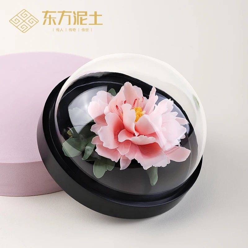 东方泥土陶瓷手捏牡丹瓷花摆件扩香器办公室客厅茶室中式桌面香薰