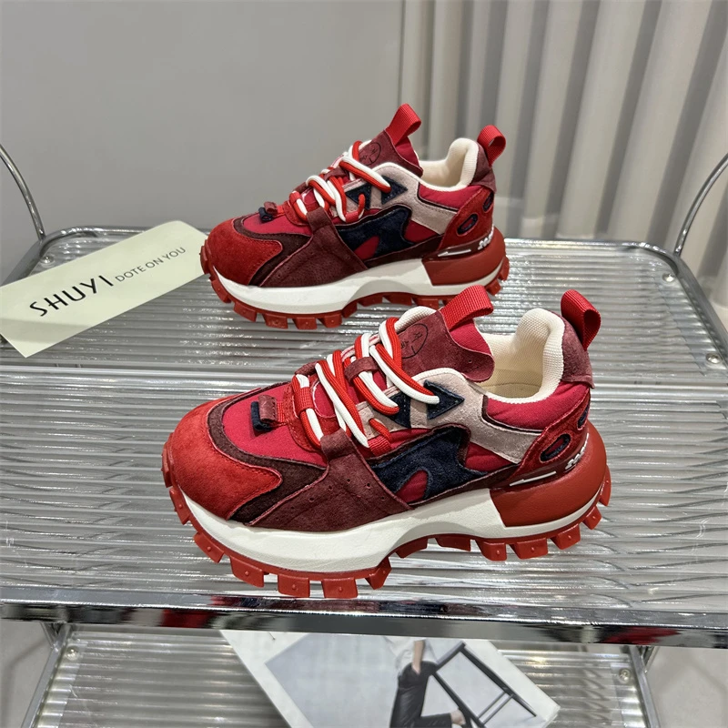 2025年新款真皮时尚复古拼色休闲鞋ins超火百搭时尚运动阿甘鞋女