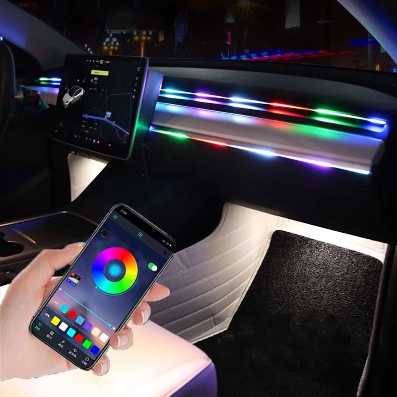 幻彩动态流光车内氛围灯汽车冷光线改装亚克力LED隐藏式气氛灯app