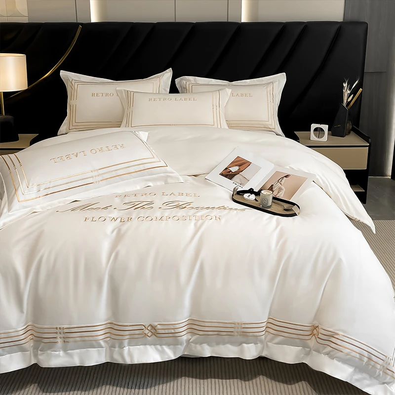轻奢风酒店绣花纯棉刺绣四件套加厚全棉床单被罩简约秋冬床上用品