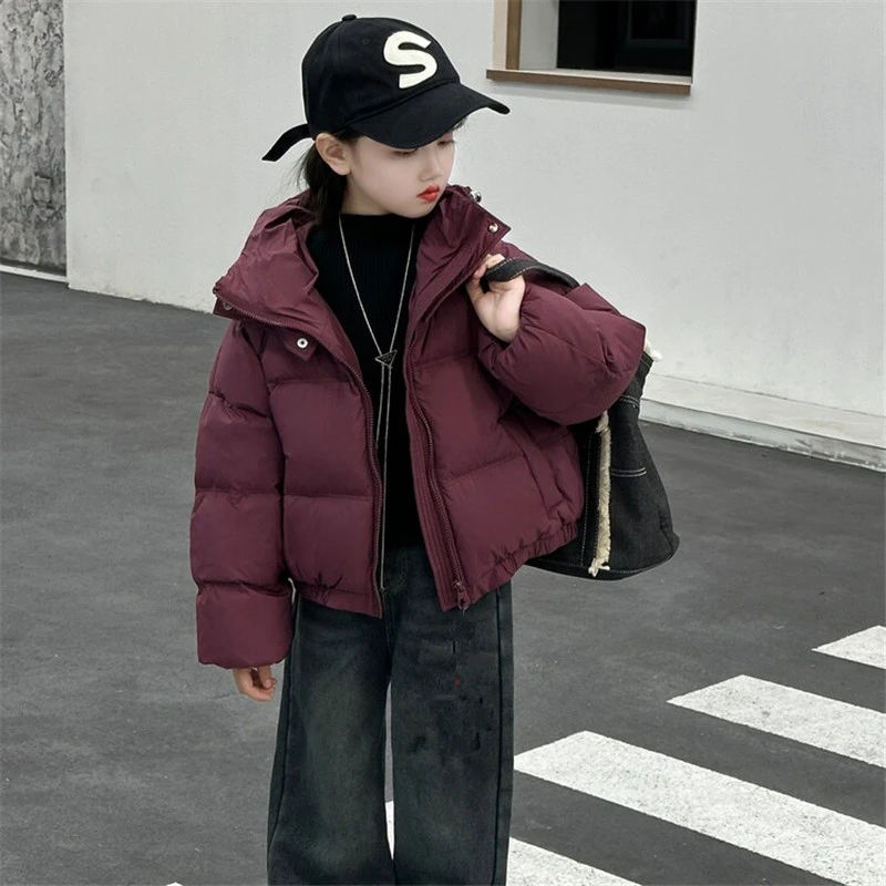 韩范女童蛋糕帽羽绒服冬季2023新款洋气儿童保暖白鸭绒短款外套潮