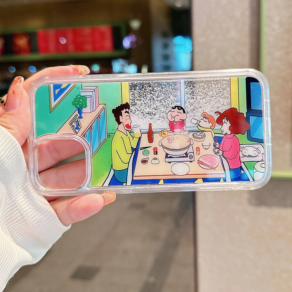 苹果15小新一家火锅下雪创意流沙手机壳iphone14promax/12/13pro