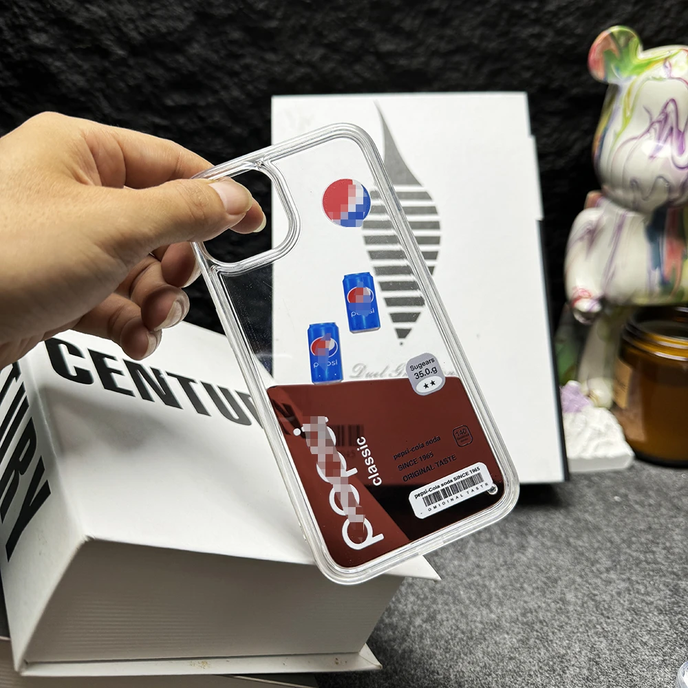 苹果14pro创意汽水流沙液体漂浮网红手机壳16pro/15promax