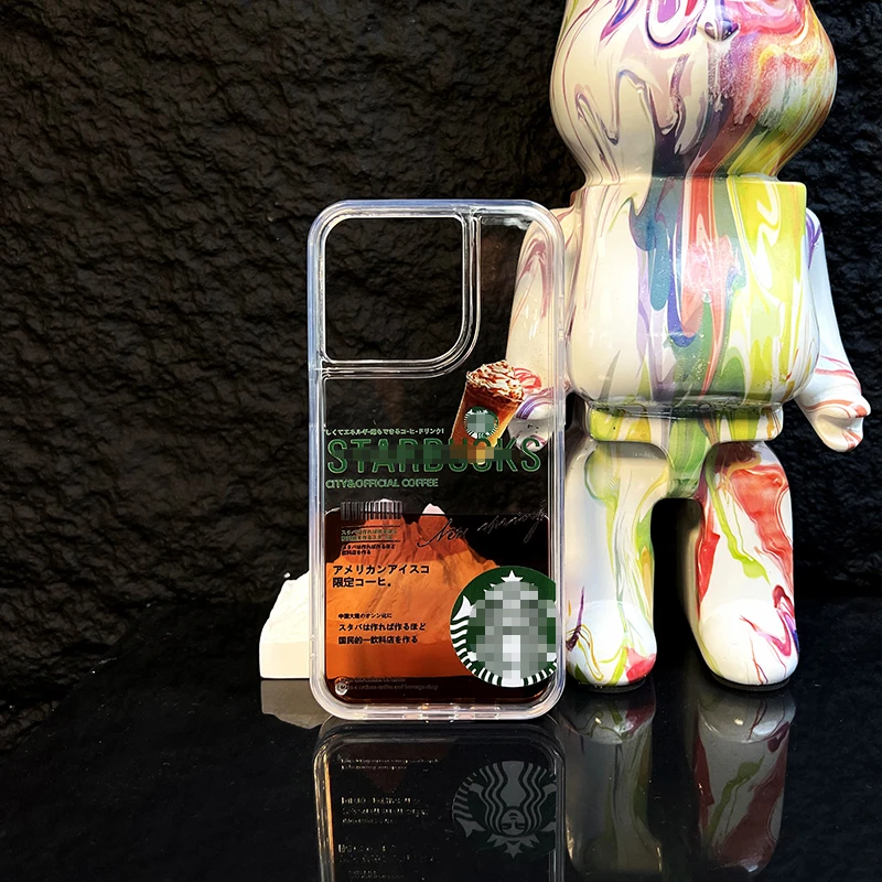 苹果15网红透明咖啡液体流沙手机壳iphone14/12promax/13pro创意