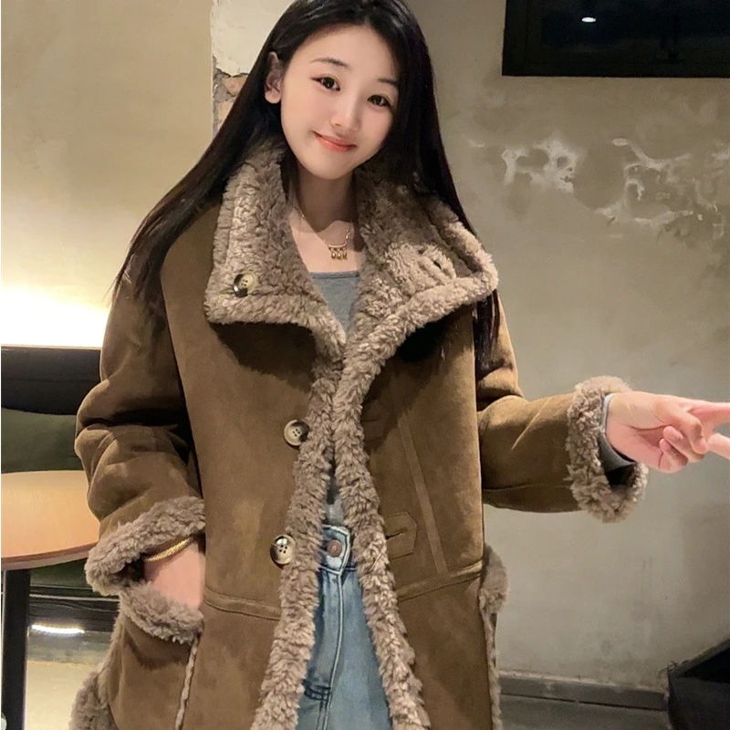 复古2025双面穿新款皮毛外套百 搭显瘦加厚冬季皮毛一体宽松加绒