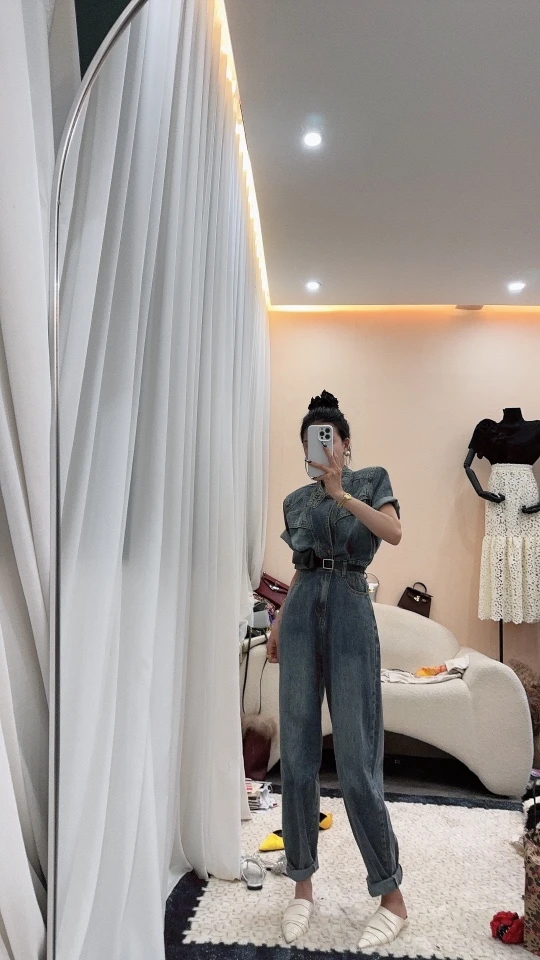 大气元（私服新品）复古港风连体烟管裤