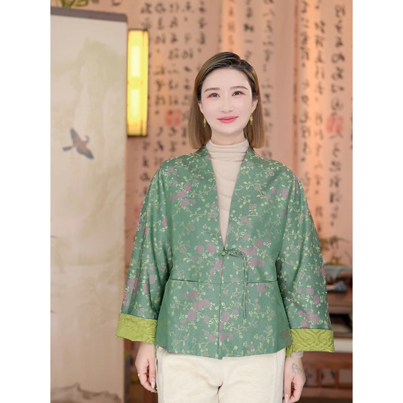 田新家高定100蚕丝  秋季新品长袖香云纱宋锦唐装上衣(335228)