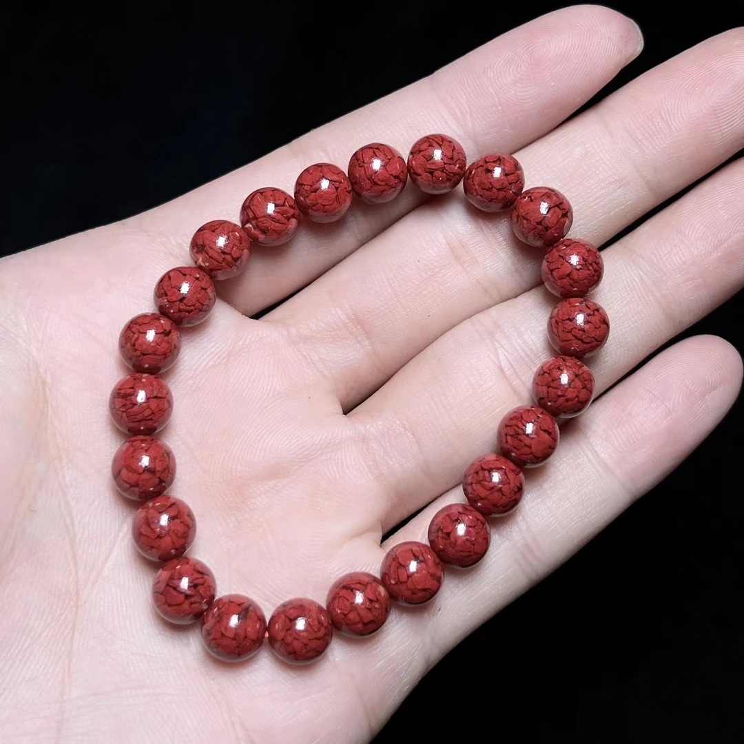 含辰砂工艺品菲菲珠宝好*朱砂单圈晶体圆珠约8mm手串