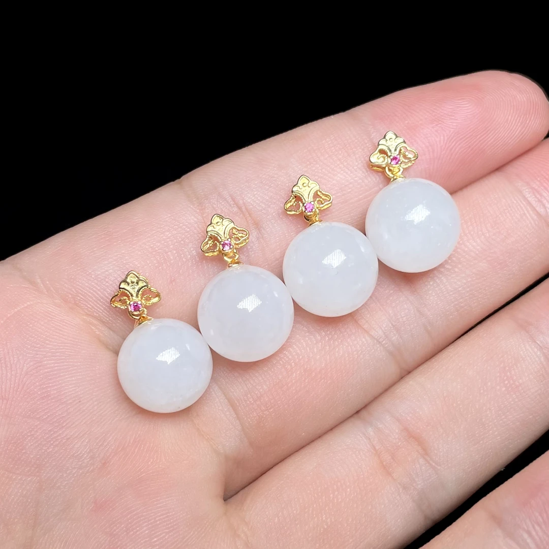 菲菲珠宝好*S925和田玉吊坠-白玉圆珠约12mm*多样性发一