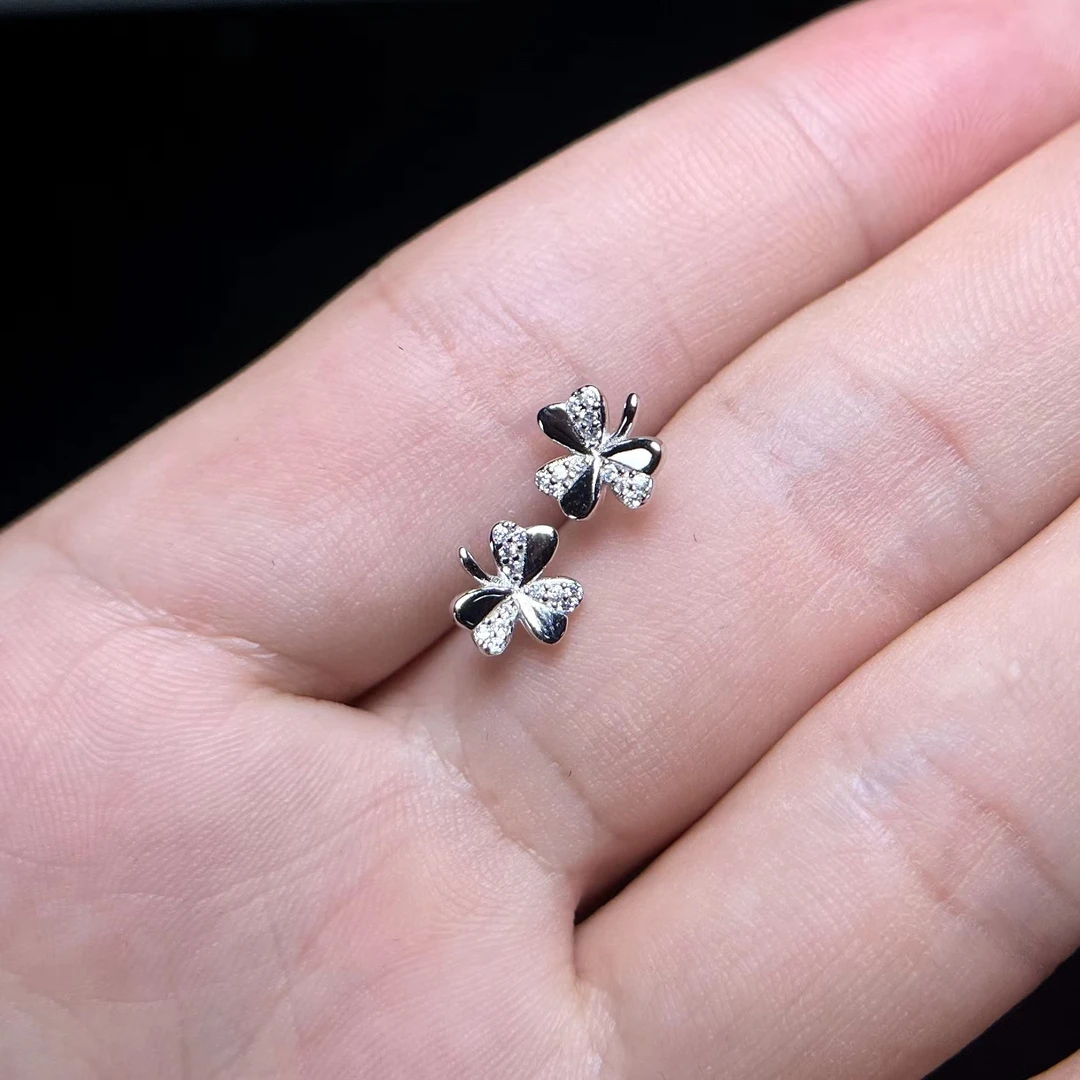 925银耳饰 玉美人菲菲*S925银三叶草耳钉约8mm