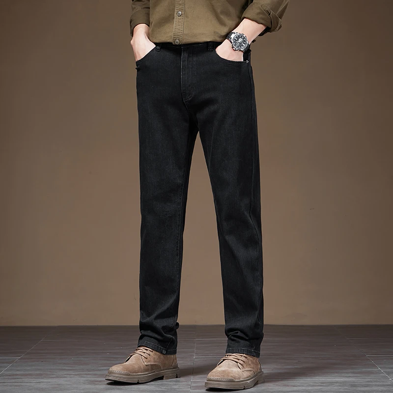 秋冬加绒加厚新款男士复古牛仔裤弹力修身小直筒牛仔裤男推荐