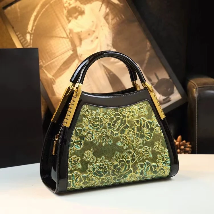 【蕾蕾专属】亮皮手提单肩斜挎包通勤玫瑰花中年妈妈简约饺子包女