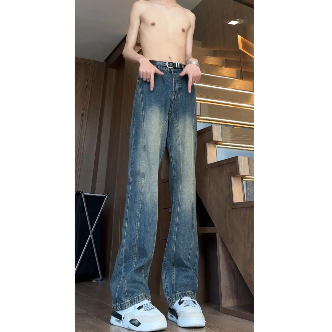 夏季薄款深蓝色微喇牛仔裤男微喇潮流男款牛仔裤穿搭户外牛仔穿搭
