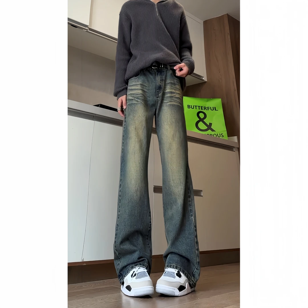 微喇显高显瘦直筒裤子喇叭裤潮牌高街百搭牛仔裤男款男生男士