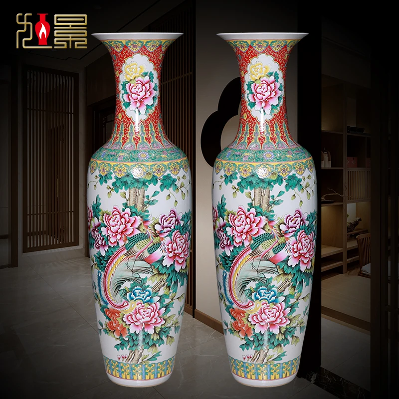 景德镇陶瓷落地大花瓶手绘粉彩瓷器客厅插花装饰摆件高档大号特大
