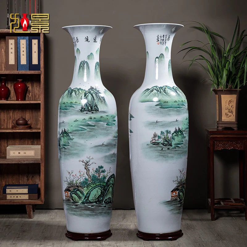 景德镇陶瓷器落地大花瓶源远流长手绘摆件客厅大号特大号开业送礼