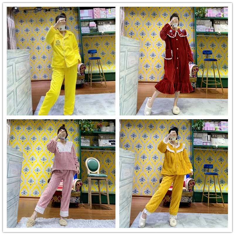 新 清仓 秋冬季珊瑚绒加厚甜美可爱女士睡衣家居服可外穿