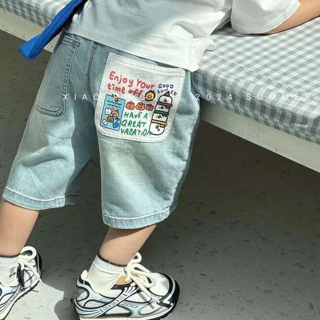 宝宝软牛仔中裤夏款男童卡通七分裤儿童夏季短裤外穿SK035