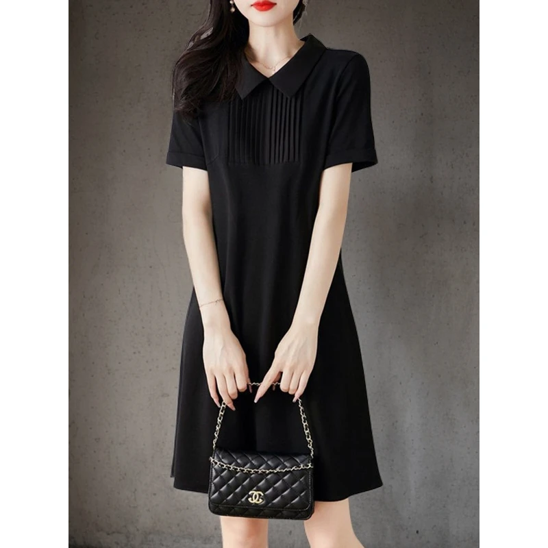 衬衫大码连衣裙夏2024新款设计高级感洋气减龄POLO休闲高端小黑裙
