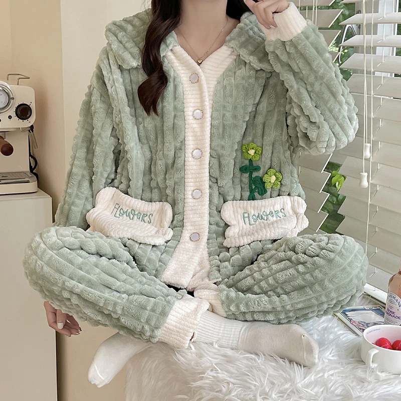 【法兰绒】月子服秋冬月子孕妇家居服套装怀孕期待产服睡衣哺乳衣
