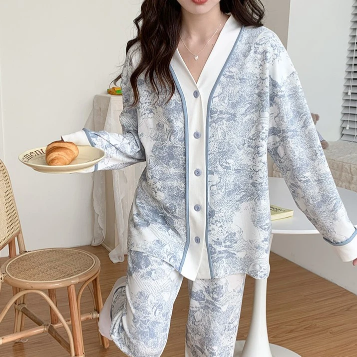 【纯棉山水画带胸垫】月子服套头产后哺乳睡衣产妇喂奶住院服家居服