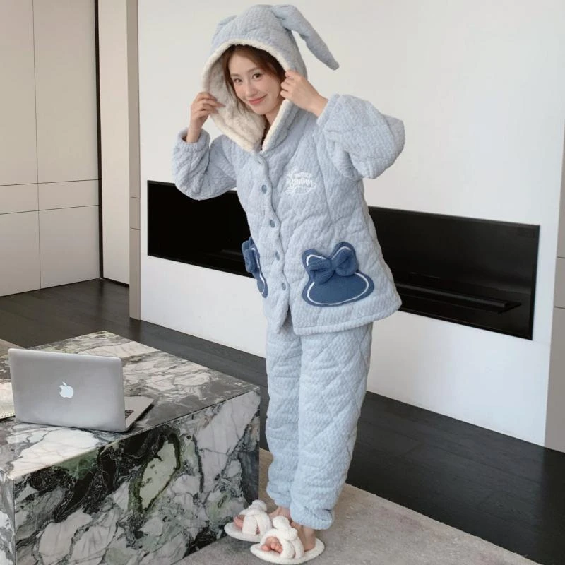 【零下10度-5度】冬季加厚加绒三层夹棉孕妇哺乳期喂奶睡衣