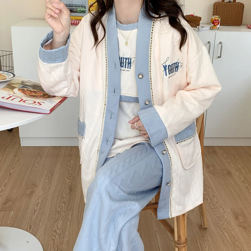 【空气棉】厚款保暖月子服秋冬季产后哺乳睡衣空气棉孕妇哺乳三件套