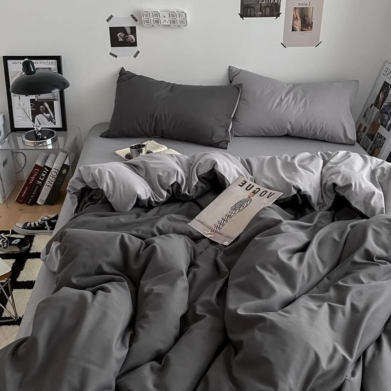 男女生床单被套四件套非全棉纯棉纯色床上用网红亲肤薄款简约被罩